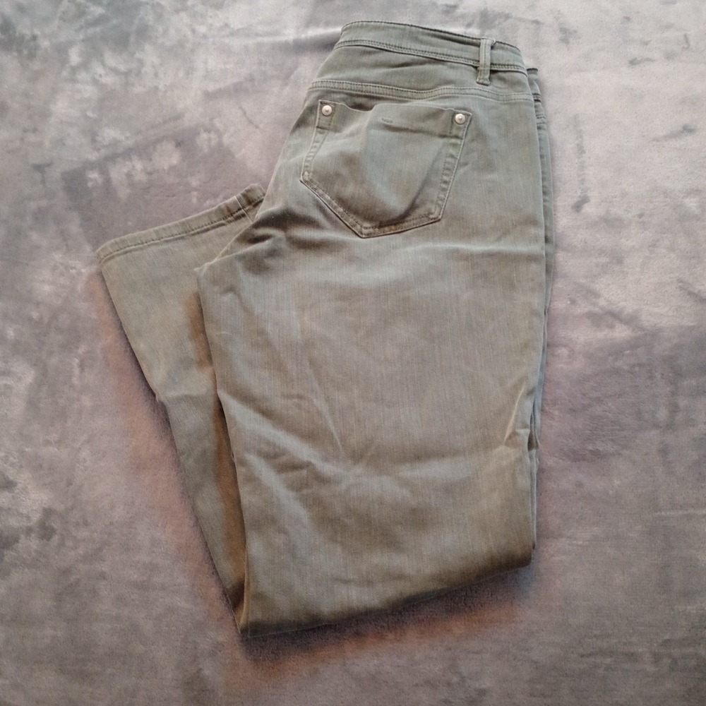 J Jill Authentic Fit Slim Ankle Pants Jeans Womens 8P Petite Olive Green Stretch